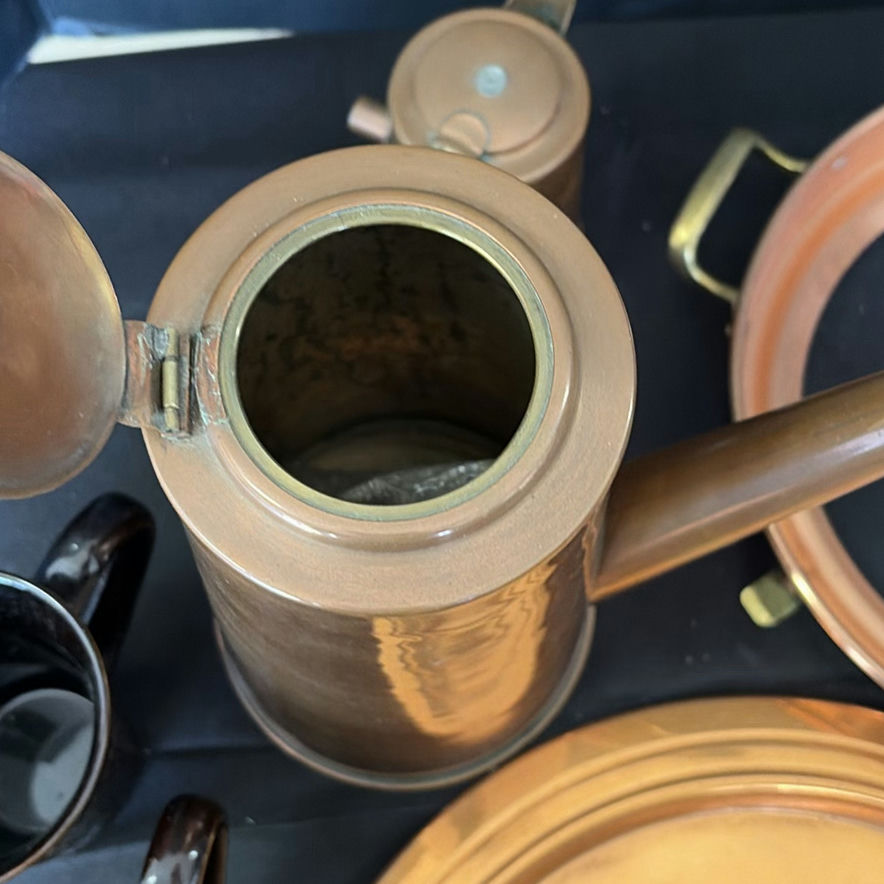 Copper tea set with mugs, tray, and trivet - image 4 of 6