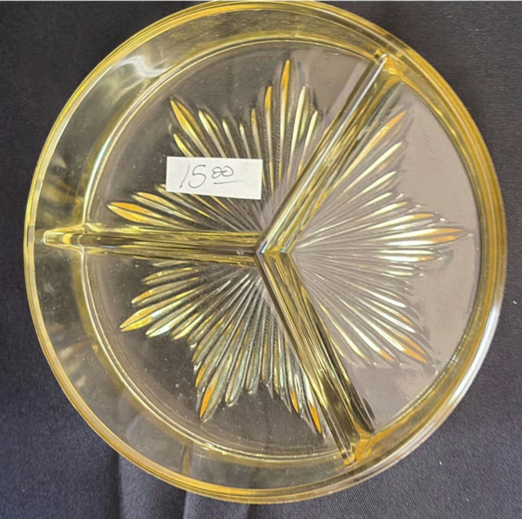 Amber glass candy dish with lid and engraved silver serving plate - image 2 of 5