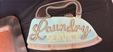 Vintage Laundry Service sign and rusted metal baking pan - thumbnail 2 of 5
