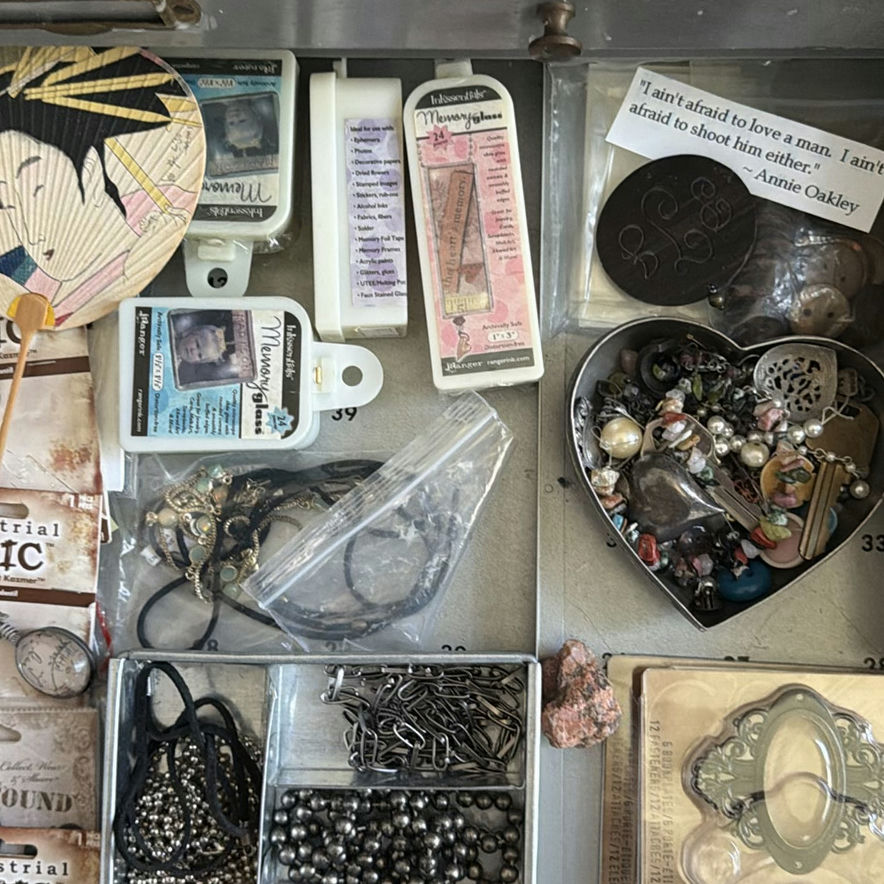 Metal Flat File Cabinet with Craft and Jewelry Supplies - image 13 of 14