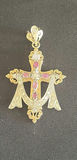 Ornate gold-tone cross pendant with pink stones - thumbnail 1 of 4