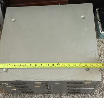 Metal Flat File Cabinet with Craft and Jewelry Supplies - Image 1 of 14