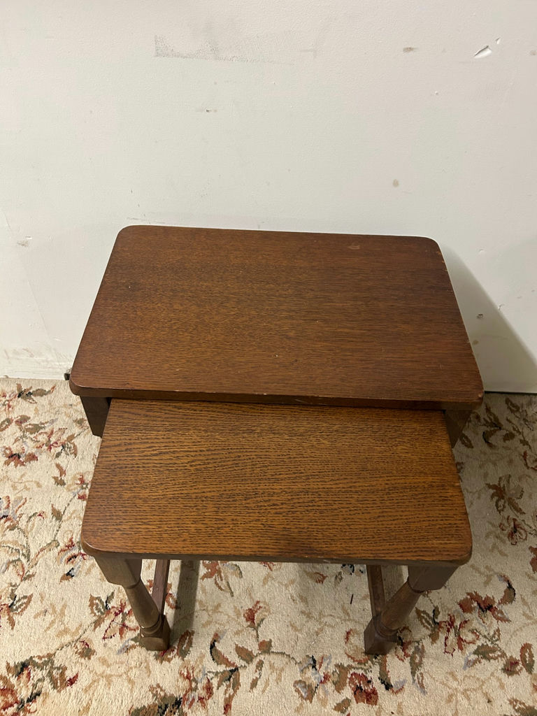 A Set of Two Solid Oak Nesting Tables - image 2 of 6