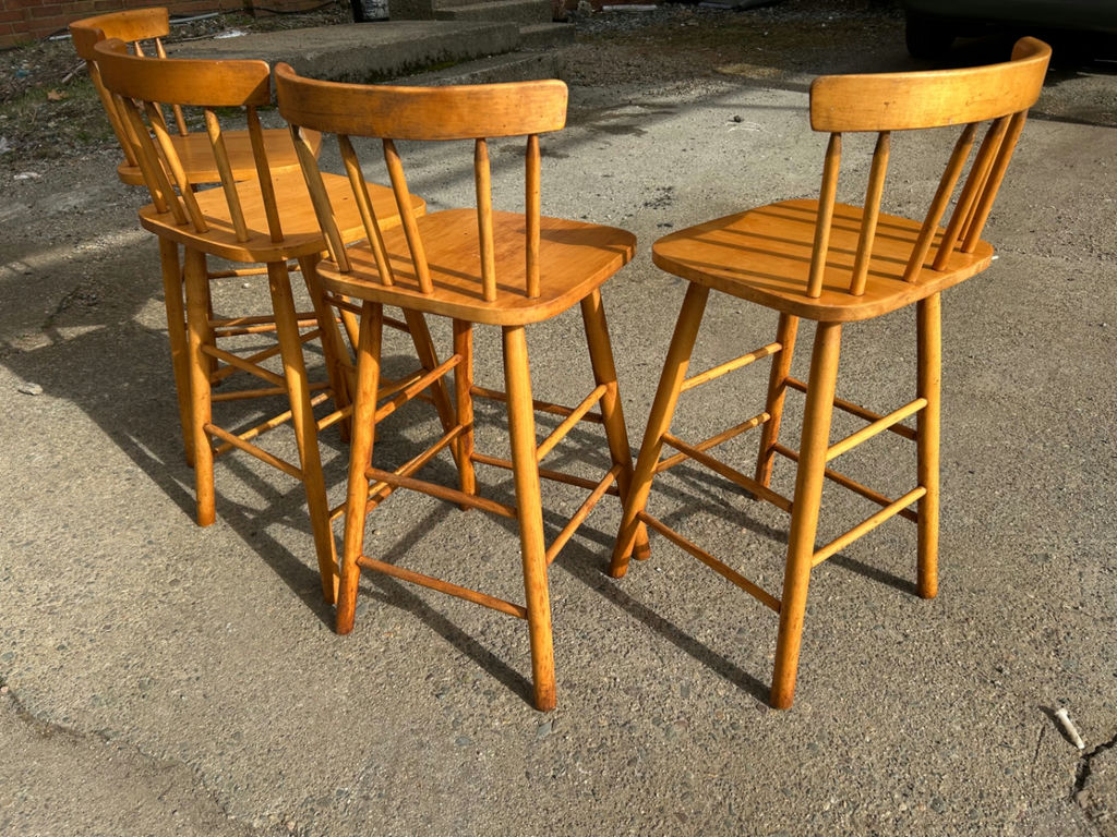 A Pair of 4 Wooden Bar Stools by Guy P. Livingston Company  - image 4 of 8
