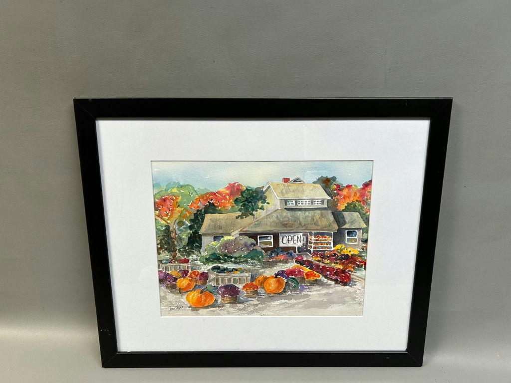 Fall Market Watercolor Painting Signed Jean Fujio - image 1 of 4
