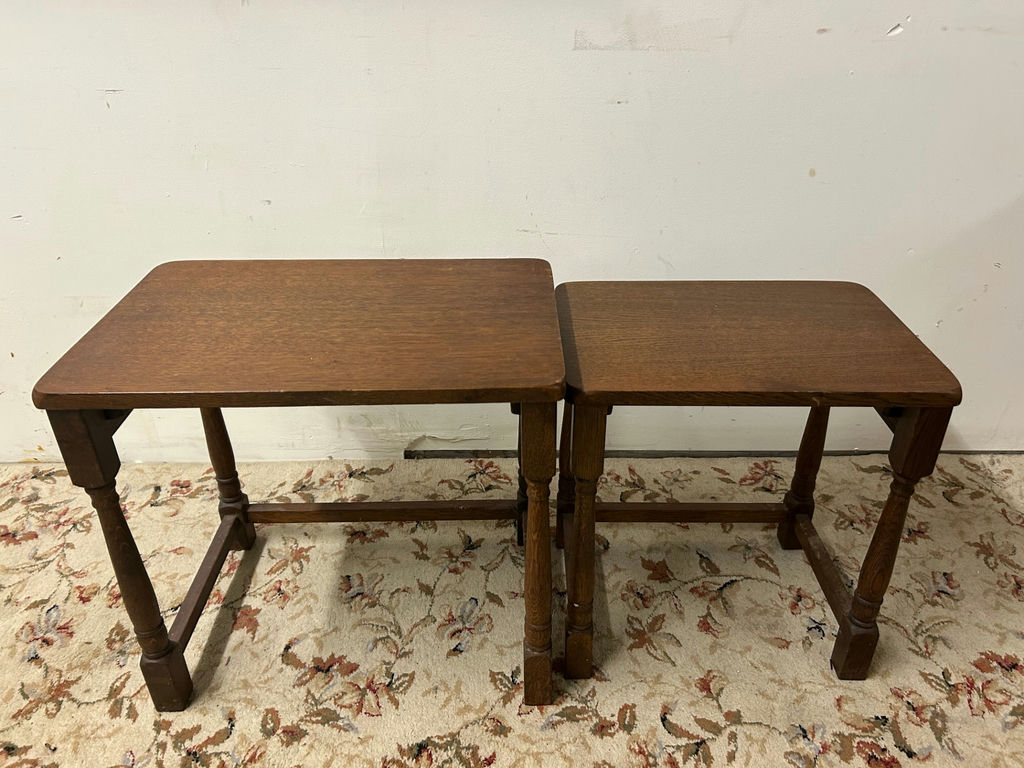 A Set of Two Solid Oak Nesting Tables - image 6 of 6