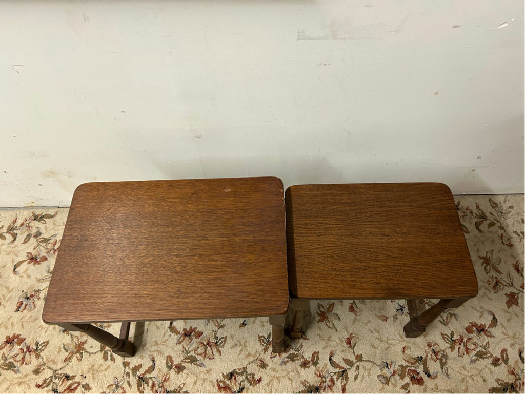 A Set of Two Solid Oak Nesting Tables - image 4 of 6