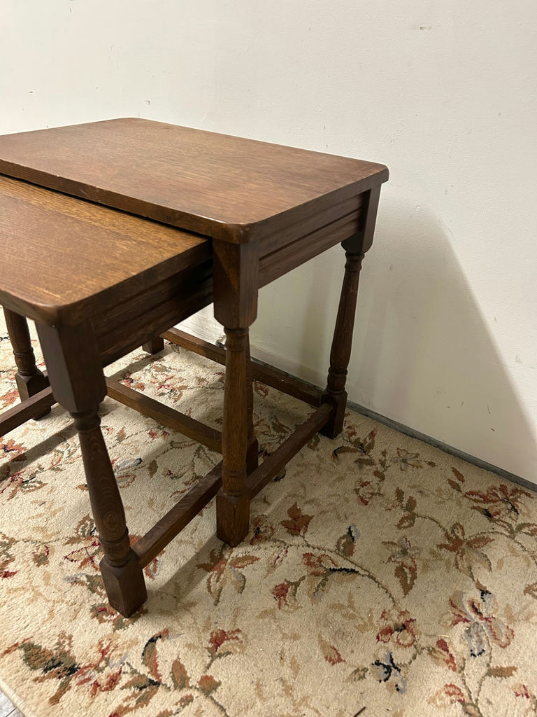 A Set of Two Solid Oak Nesting Tables - image 5 of 6
