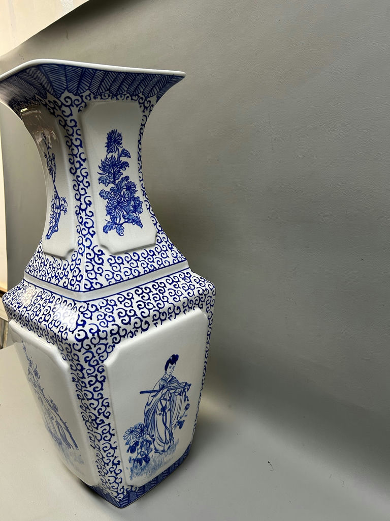 Vintage Large Asian Blue and White Vase - image 5 of 6