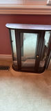 Curved glass-front cabinet, white bench, and with bundled wooden blinds - thumbnail 2 of 3