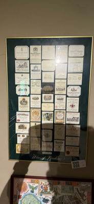 4 Framed travel posters with a wine-label collage - Image 1 of 4