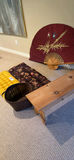 Decorative palm-themed hand fan, cushions, bench, and wicker basket - thumbnail 5 of 5