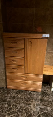Wooden dresser cabinet with drawers and a matching bench table - Image 1 of 3