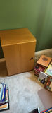 Wooden office desk setup with leather chair, side chair, and 2 small cabinets - thumbnail 8 of 9
