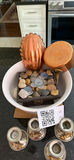 Copper decorative vessels with stone-filled bowl and silver candle holders - thumbnail 2 of 2