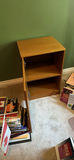 Wooden office desk setup with leather chair, side chair, and 2 small cabinets - thumbnail 6 of 9