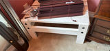 Curved glass-front cabinet, white bench, and with bundled wooden blinds - thumbnail 3 of 3