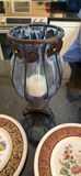 Porcelain floral plates with ornate borders and blue glass candle holder - thumbnail 5 of 5