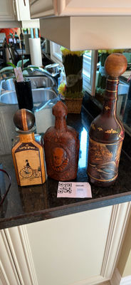 Decorative leather crafted vintage bottles set - Image 1 of 4