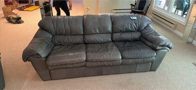 Gray leather three-seat sofa and two seater love seat - Image 1 of 5