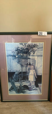 Two framed art prints: vertical child-and-plant scene and Prince of Wales in Niagara on the lake - Image 1 of 2