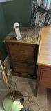 Wooden office desk setup with leather chair, side chair, and 2 small cabinets - thumbnail 9 of 9