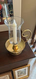 Wooden empty wine box, cream artificial flower arrangement, and glass hurricane candle holder - thumbnail 4 of 4