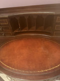 Antique mahogany desk with circular leather-inlaid top and built-in hutch - thumbnail 7 of 8