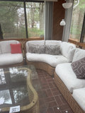 Wicker outdoor sectional with glass coffee table and accessories - thumbnail 2 of 9