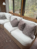 Wicker outdoor sectional with glass coffee table and accessories - thumbnail 1 of 9