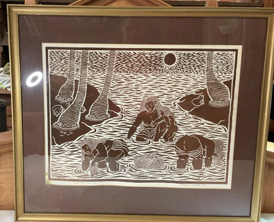 "Harvesting Limu"  Block Print By German/Hawaiian Artist Dietrich Varez - Image 1 of 5