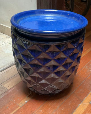 Blue Ceramic Planter Pot With Saucer - Image 1 of 3