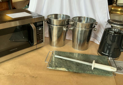 Small Microwave, Electric Kettle, Granite Cutting Board, Stainless Ice Buckets - Image 1 of 7