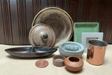 Wood Bowls, A Frame, A Copper Pot Lid, Planter Bases. mortar and pestle - thumbnail 1 of 5