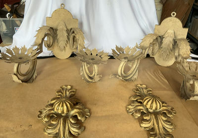 Vintage Metal Ornate Cabinet Pills, Wall Sconces - Image 1 of 6