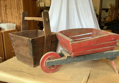 Rustic Vintage Wood Bucket, Wheelbarrow - Image 1 of 5
