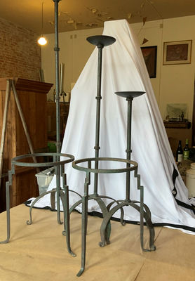 Patina Finish Iron Tall Candle Stickers, Plant Stands - Image 1 of 3