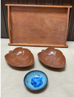 Wooden Tray And Ceramic Bowls - Image 1 of 3