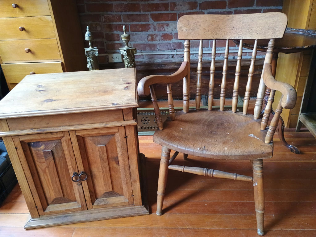 Vintage wooden cabinet and chair - image 1 of 8