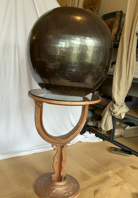 Cast Iron Small table, Large Patina Copper Vessel - Image 1 of 5