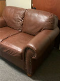 Brown Faux Leather Loveseat, brass stud trim - thumbnail 2 of 8