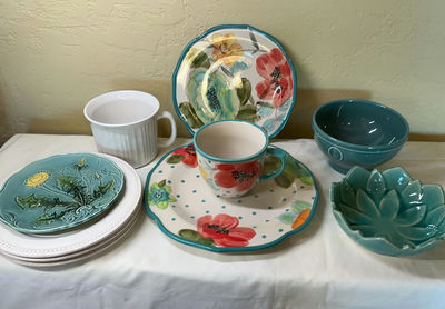 Teal Floral Ceramic Dinnerware Set - Image 1 of 8