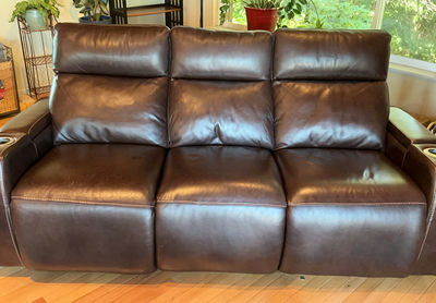 Chocolate Leather Recliner Couch - Image 1 of 8