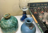 Decorative patterned tray with glassware, vases, bird sculpture and crate - thumbnail 5 of 8