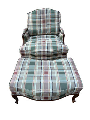 Ethan Allen Upholstered Chair W/ Ottoman  - Image 1 of 9