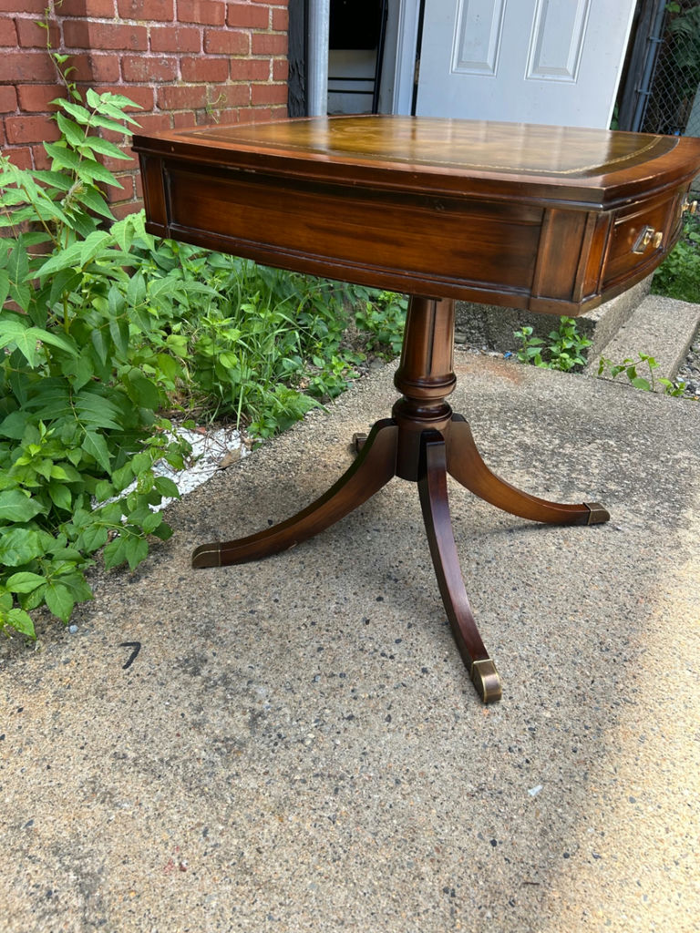 Mid-Century Leather Top One Drawer Table - image 5 of 6