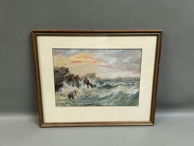Signed Seascape Mix-Media Painting - Image 1 of 3