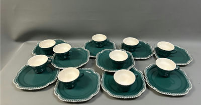 Vintage Harkerware Luncheon Plates W/ Cups - Image 1 of 8