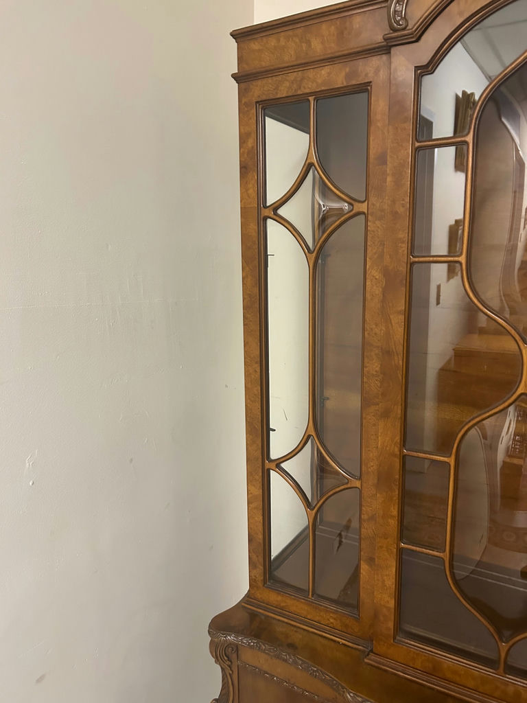 20th Century Burlwood Carved Hutch China Cabinet  - image 4 of 8