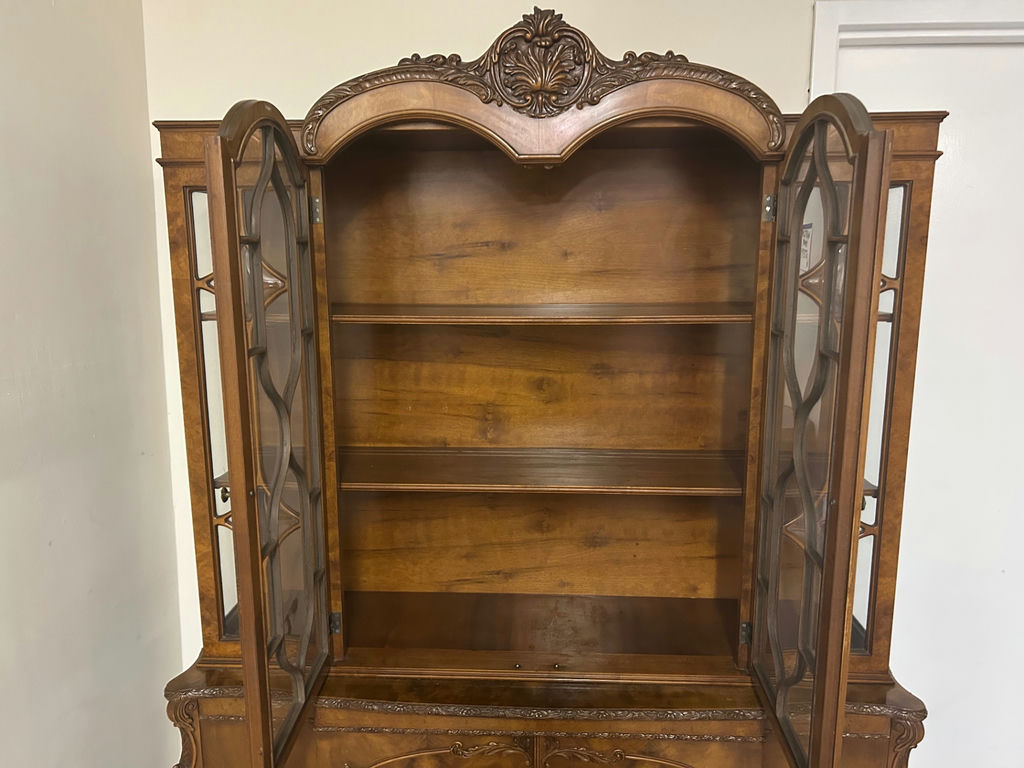 20th Century Burlwood Carved Hutch China Cabinet - image 2 of 8